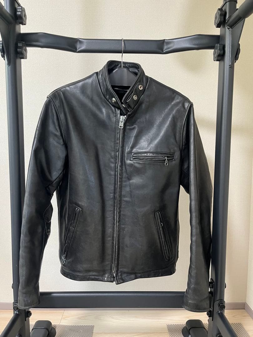 Schott 141 ブラックレザー シングルライダースジャケット 36 Schott