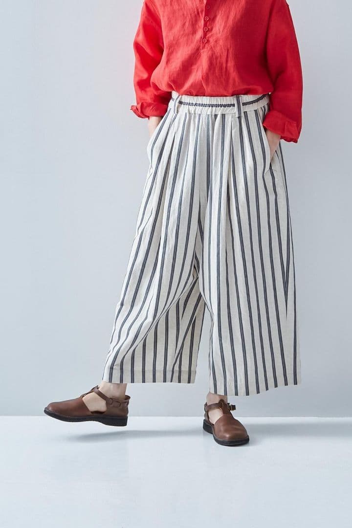 アトリエナルセcotton linen gaucho pants ～stripe cotton linen gaucho pants ～stripe～ - atelier naruse｜Online