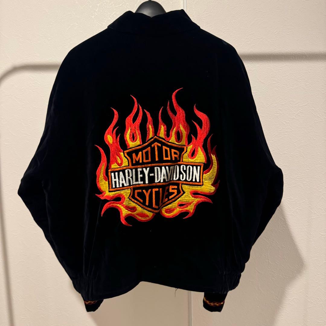レア〉Harley-Davidson フレイム刺繍ベロアジャケット