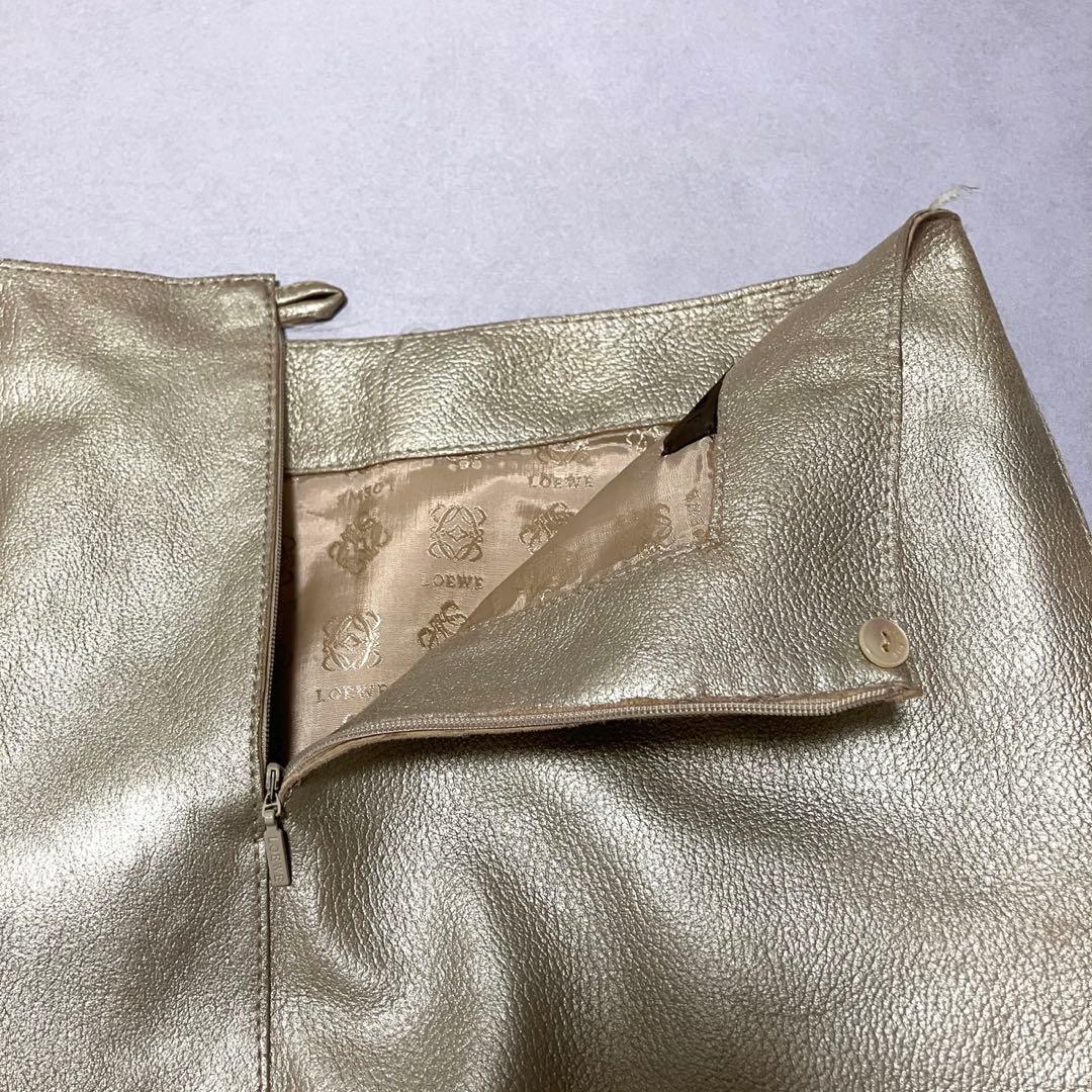 希少　Loewe ラムレザー　タイトスカート　ゴールド　派手　ナッパレザー