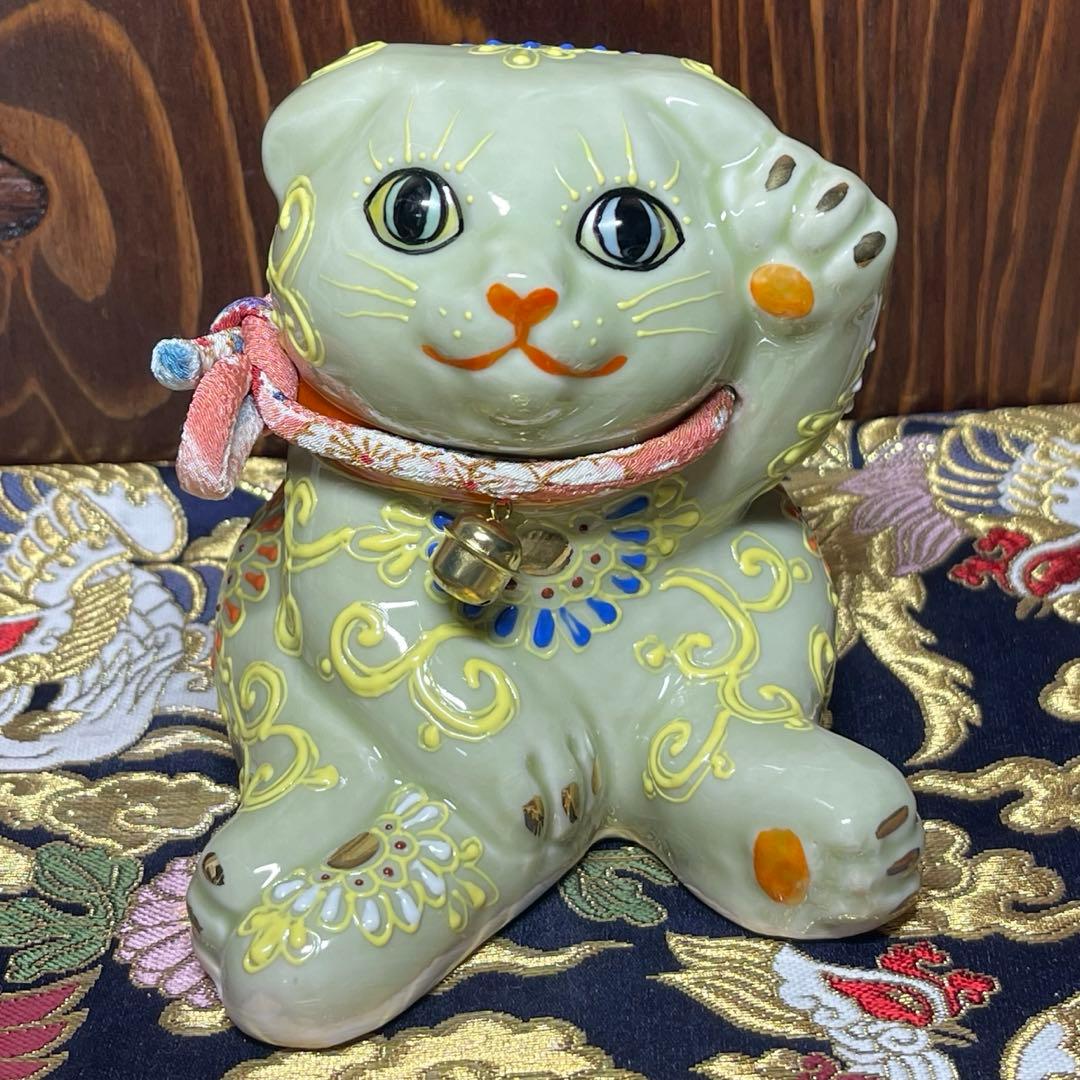 【願いが叶う】【病除け 厄除け】招き猫 薄緑色 スコティッシュ 左手 願いが叶う】【病除け 厄除け】招き猫 薄緑色 スコティッシュ 左手