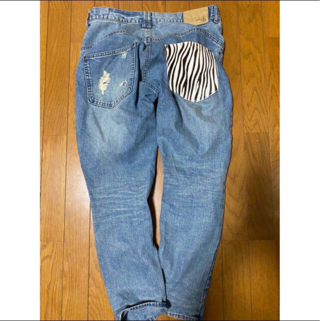 antiqua ダメージハラコデニムパンツ 色落ちブルー　Ｌサイズ