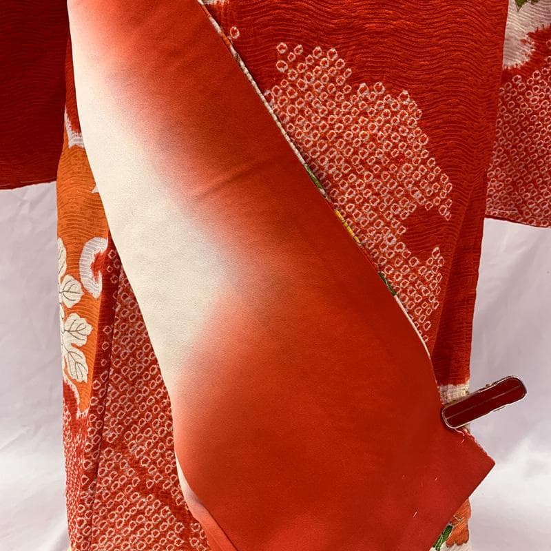 512ag31お着物のみ□七五三 七歳 女児 着物&袋帯&長襦袢 花 絞染め 赤