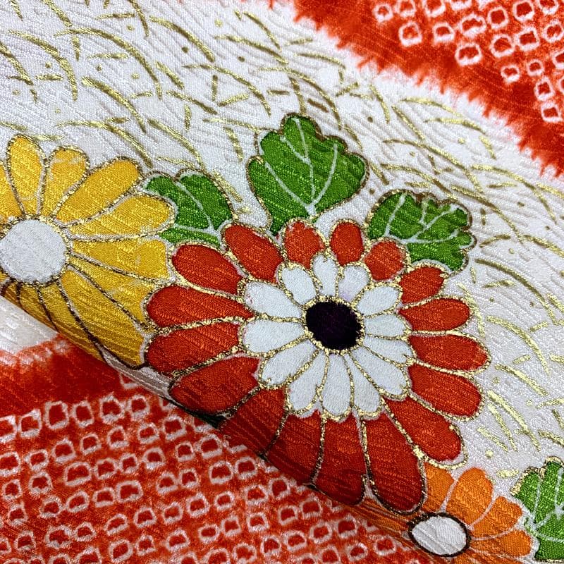 512ag31お着物のみ□七五三 七歳 女児 着物&袋帯&長襦袢 花 絞染め 赤