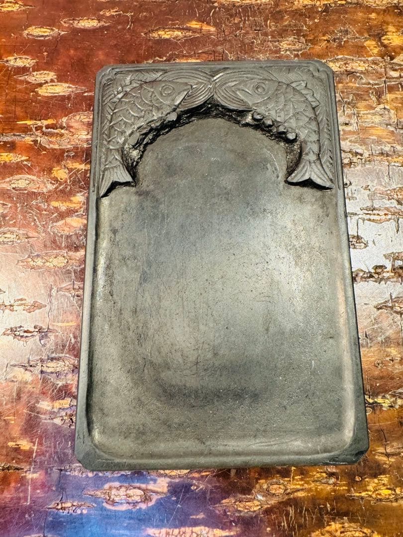 希少　年代物　【隆熙元年】魚ペア　古い 硯（すずり）書道用具 骨董