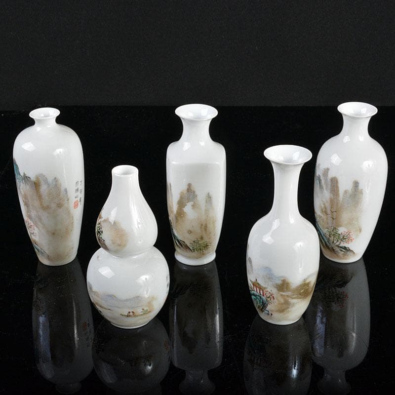 中国　景徳鎮製　薄胎粉彩　山水文　小瓶　5点　V　R4336