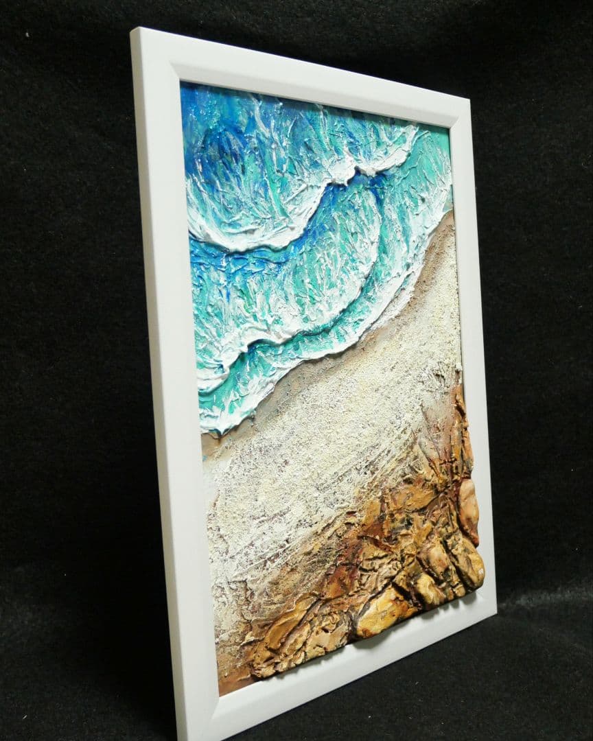 油絵 絵画 【岩場の砂浜】