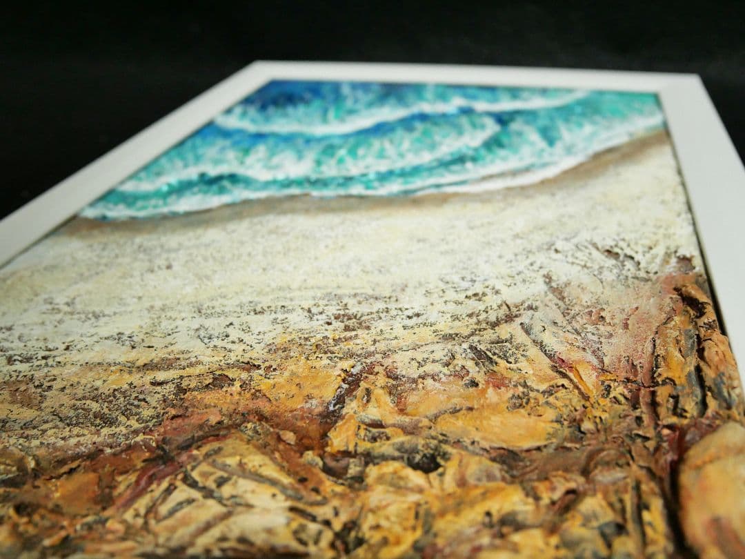 油絵 絵画 【岩場の砂浜】