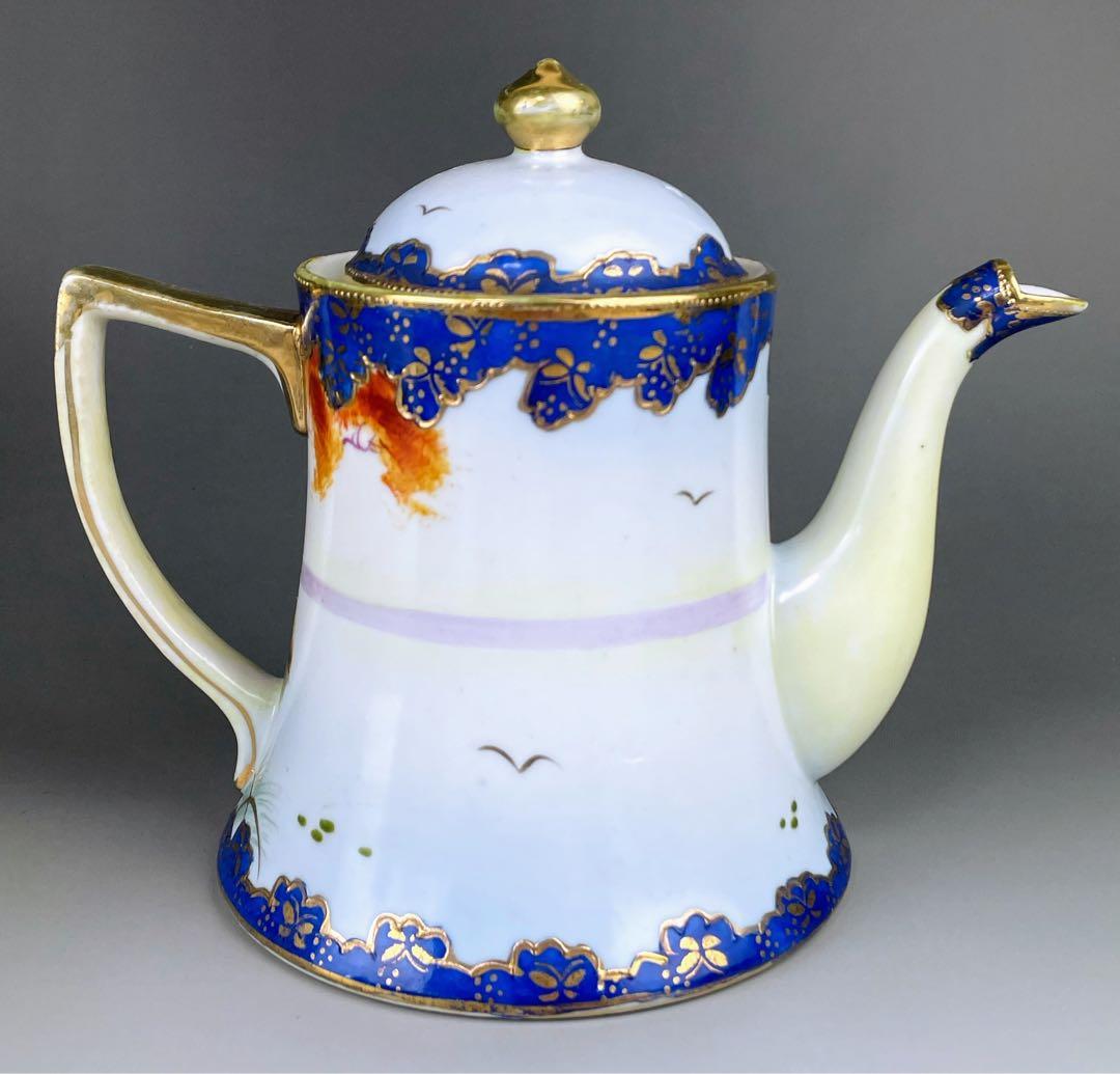 オールドニッポン カモメ 風景図 ティーポット アールヌーボー 金盛り