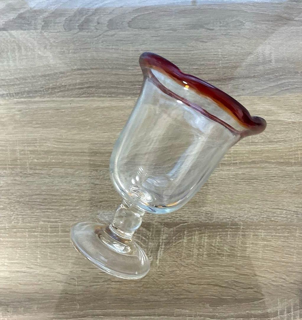 骨董 時代ガラス ゆらゆら 花フチリップ 氷コップ ウラン