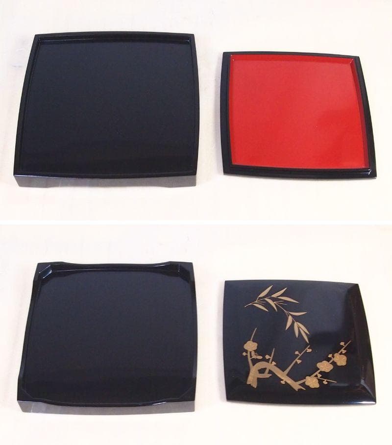 【美品】輪島塗 大向高洲堂 五聖蒔絵 四段重箱 台付き お重/弁当箱 漆器/食器