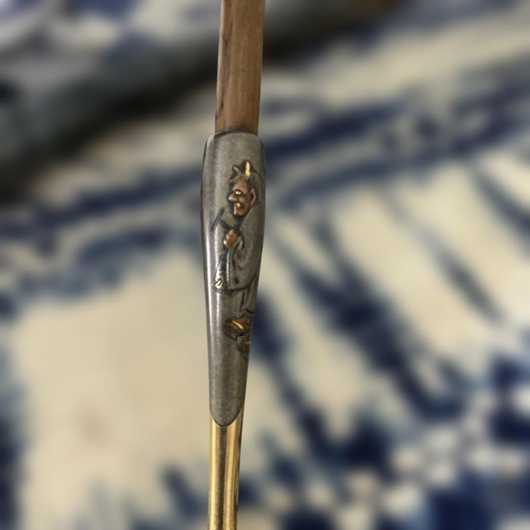 金工師 芳老 煙管 キセル 金口 在銘 純銀 斑竹