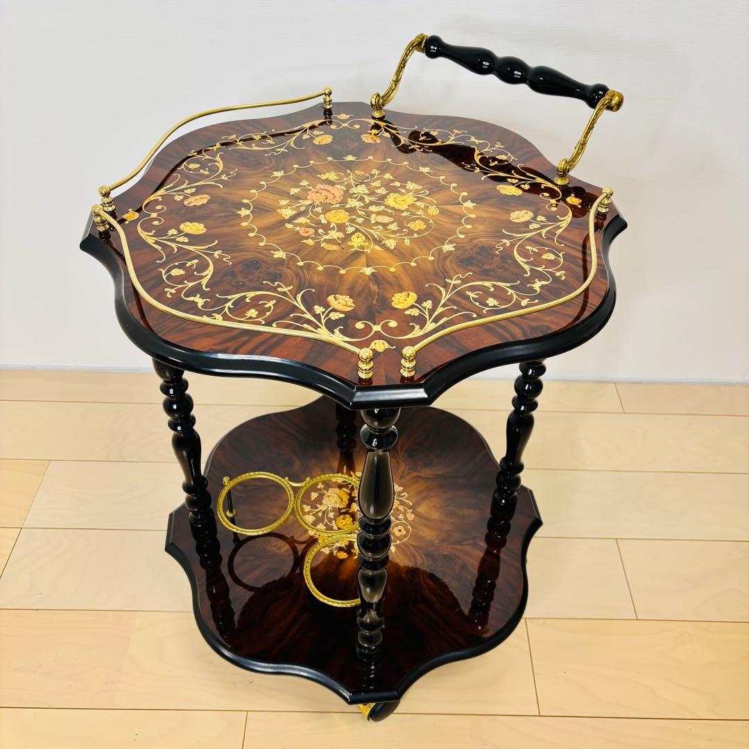 イタリア製 ティーワゴン 象嵌細工 アンティークワゴン キッチンワゴン