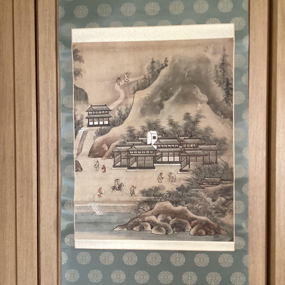 古画狩野派　紙本　楼閣山水図　59.5.5日 認定番号5014 合箱 古画狩野派 紙本 楼閣山水図 59.5.5日 認定番号5014 合