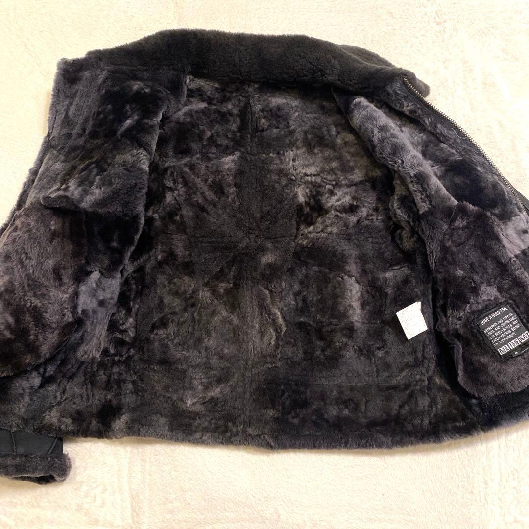 ムートンジャケット ブラック パッチワーク 羊革 B-3タイプ 韓国製 メンズM