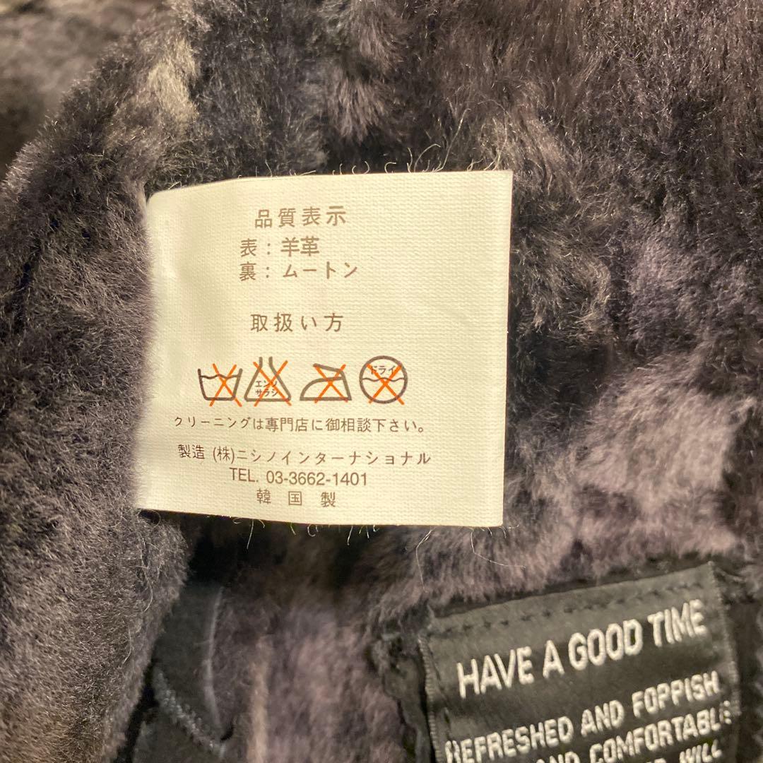 ムートンジャケット ブラック パッチワーク 羊革 B-3タイプ 韓国製 メンズM