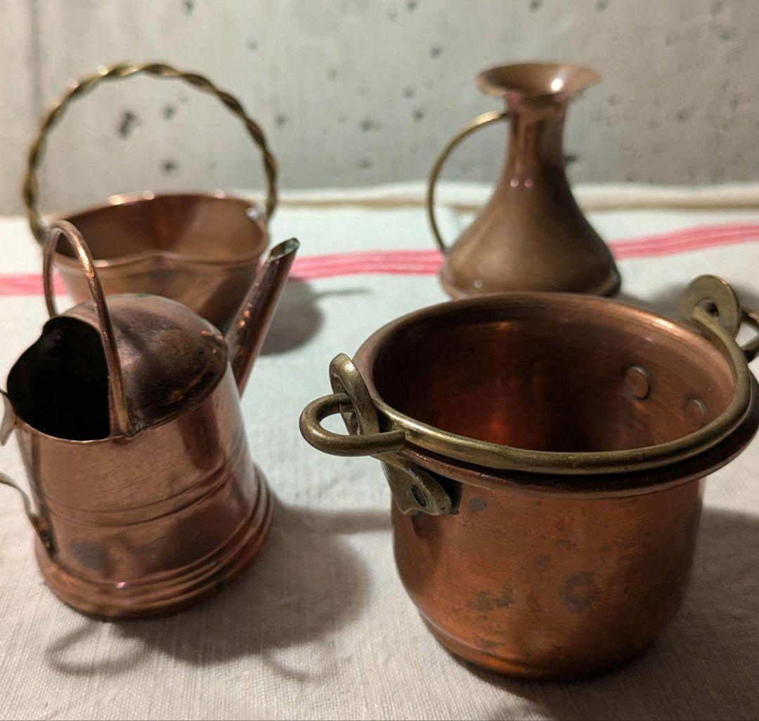 フランスアンティーク　ディネット 銅製ままごと ミニチュアキッチン道具 4個
