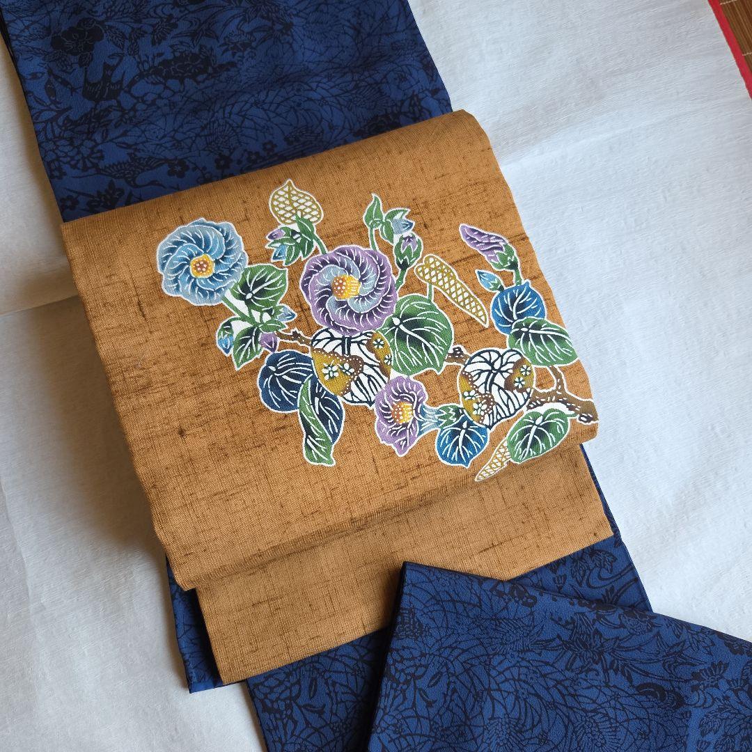 本場琉球紅型染 知念積元 紬名古屋帯 - メルカリ