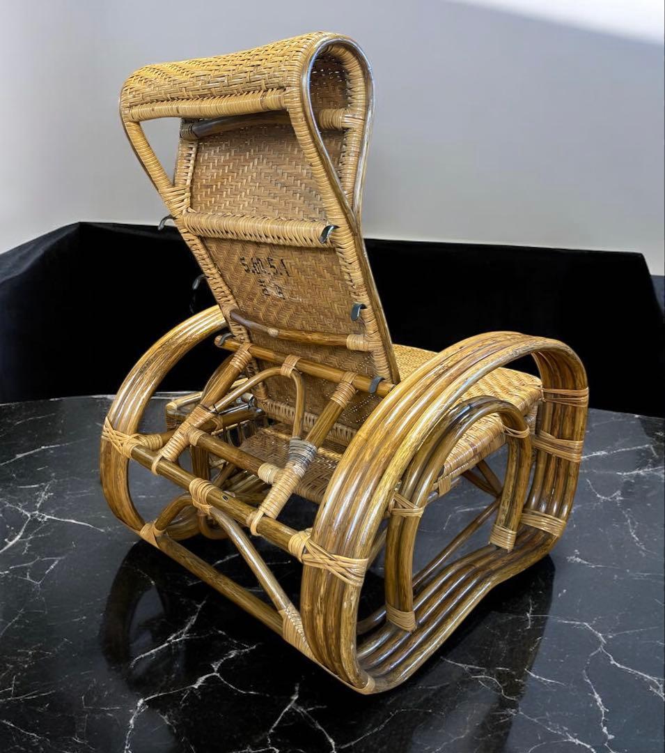 安心のたのメル便☆ラタンのリクライニングチェア オットマン