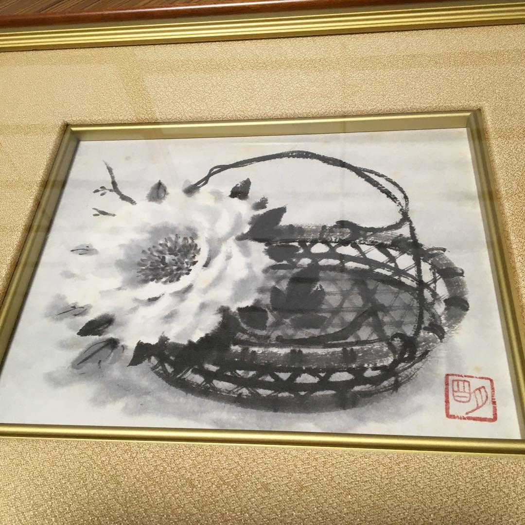 あきづきあきら 穐月明 水墨画 籠の牡丹