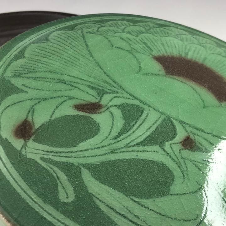 中島正雄 青磁 牡丹文 陶硯 香合 美術品・アンティーク・コレクション