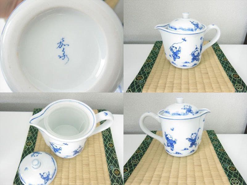 新品 三川内焼 4点セット 唐子絵 白磁 手描き 3点 急須 醤油さ