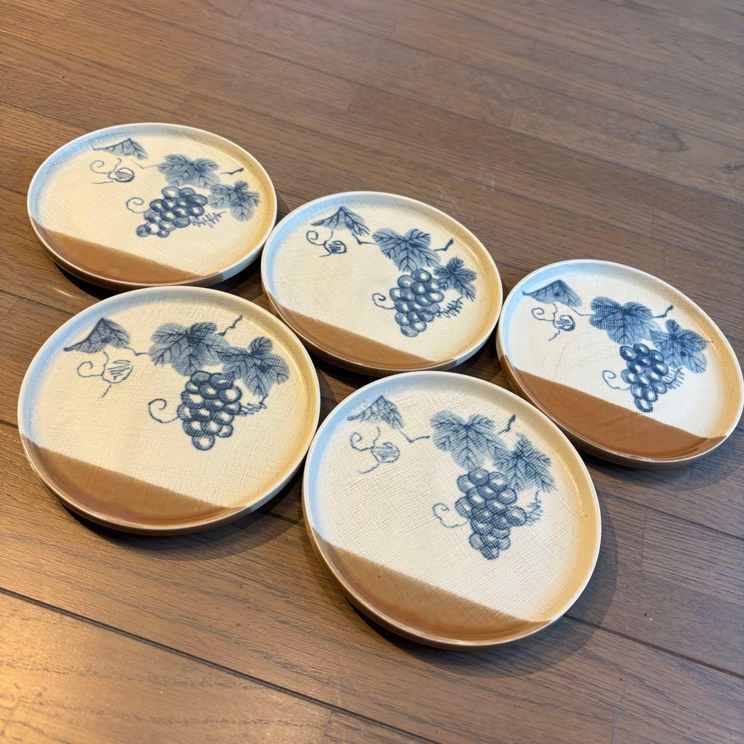 未使用/美品/送料込】九谷焼『九谷直作』ビンテージ葡萄小皿5枚セット