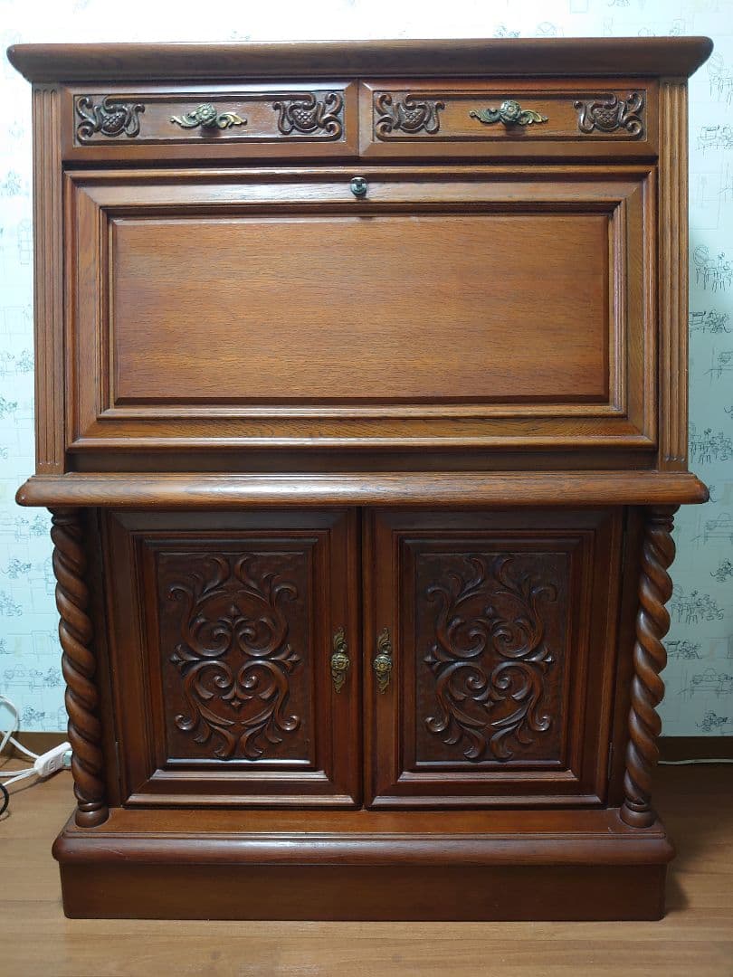 英国アンティーク猫脚ライティングビューロー⁄木製机⁄収納式デスク(89