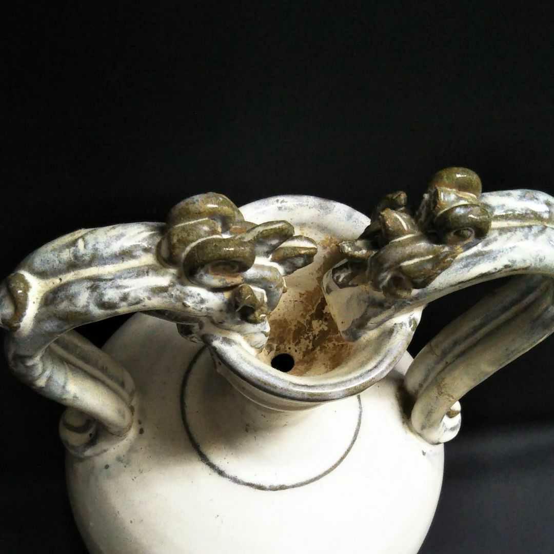 ※中国古美術/唐白磁隻龍耳瓶/唐代/