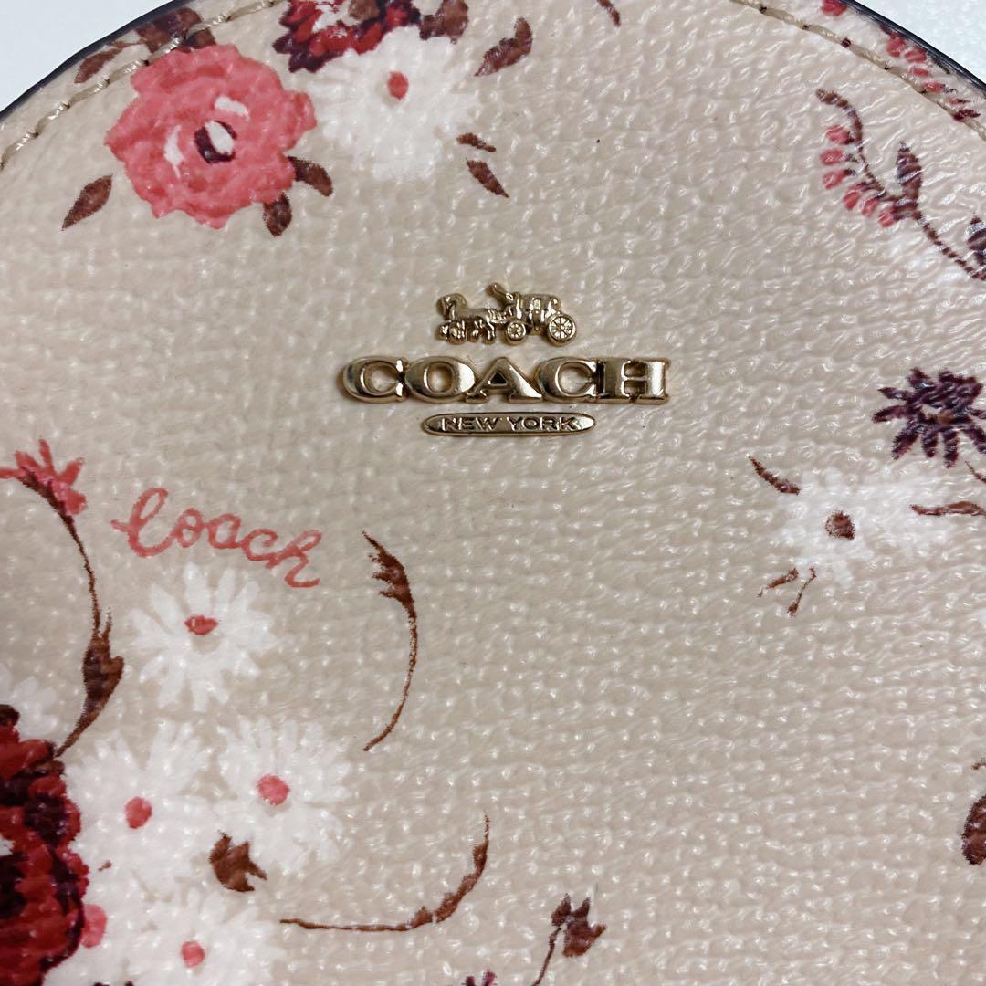 【新品未使用】COACHコーチ★丸型ラウンドケース★花柄フラワー★ベージュ