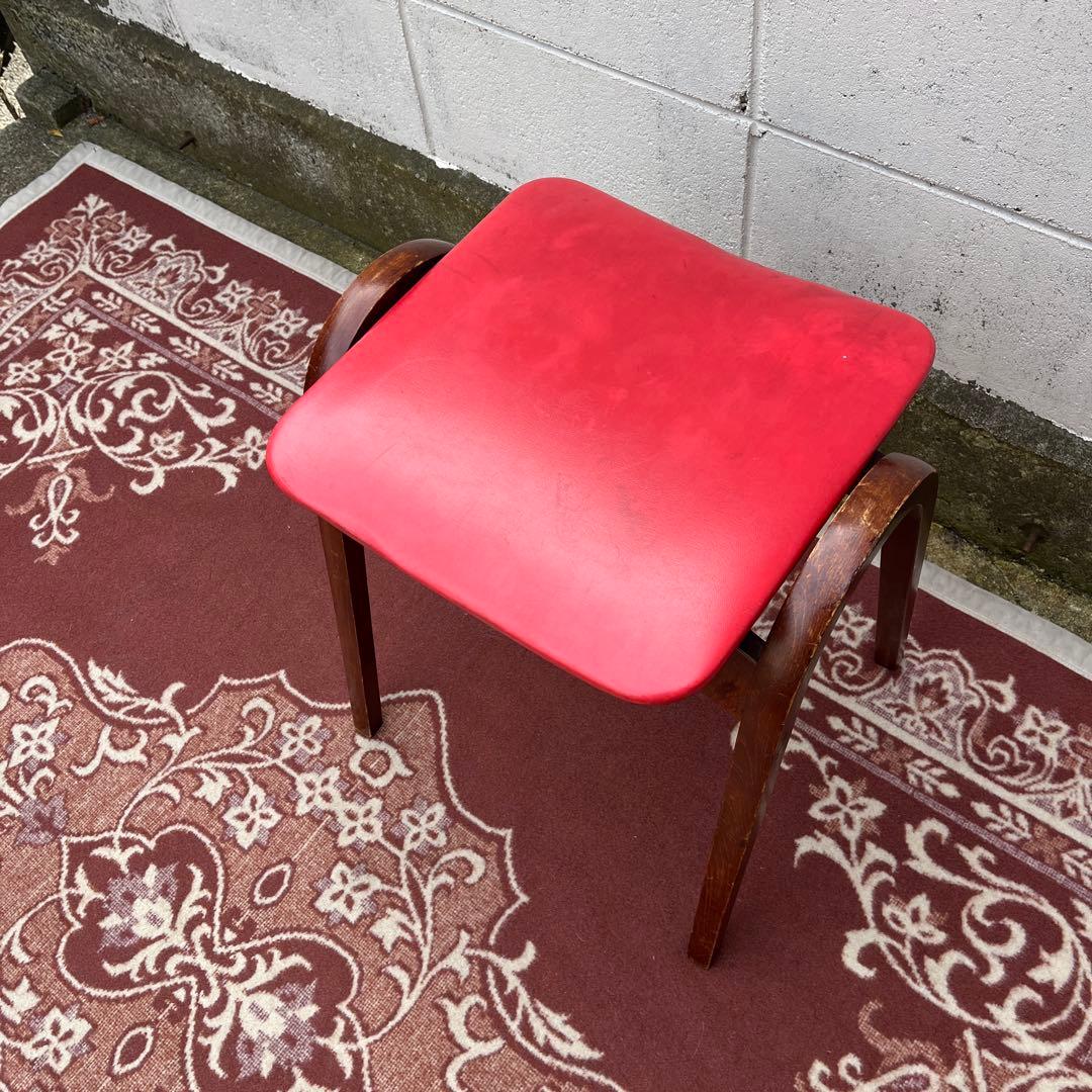 剣持勇デザイン ◾️ 秋田木工 木製スタッキングスツール 椅子 赤 レッド