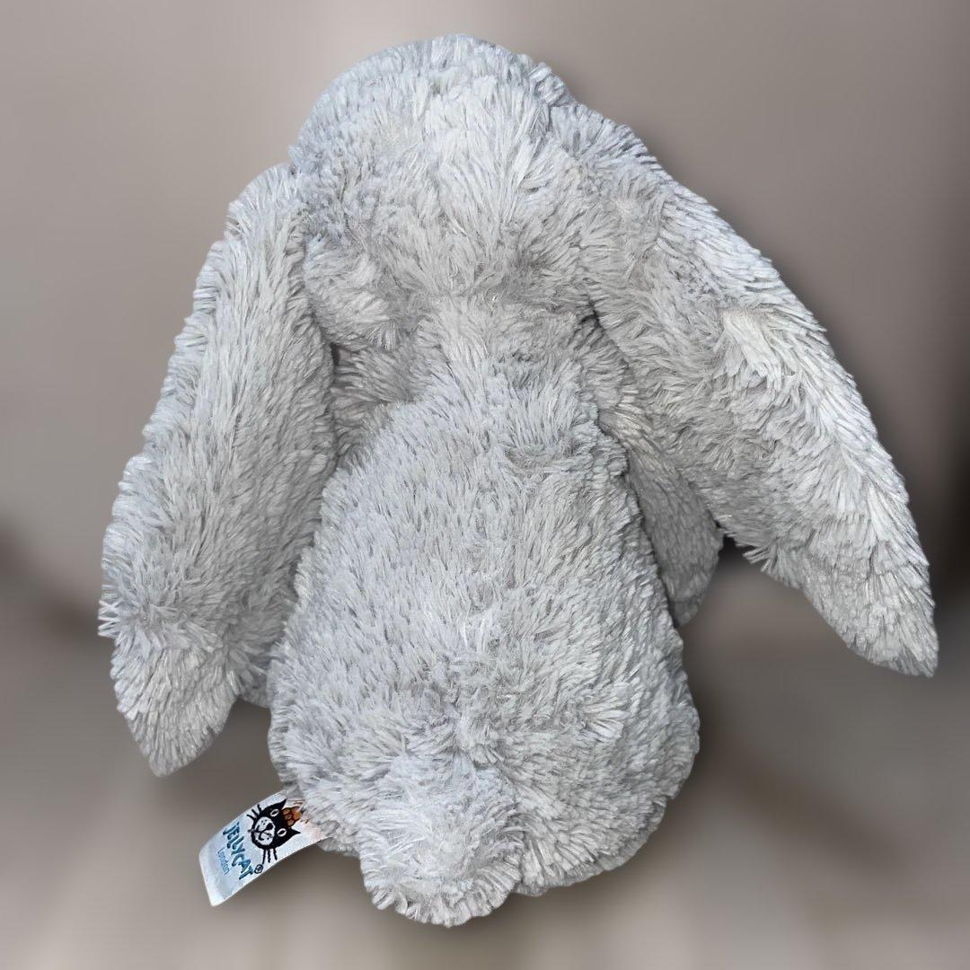  グレーうさぎ　花柄　ぬいぐるみM