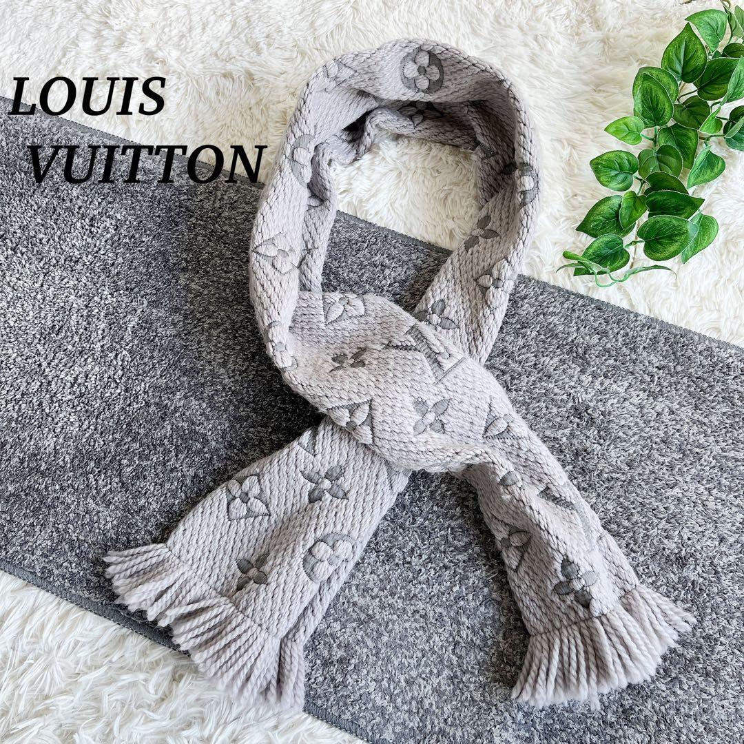 ルイヴィトンロゴマニアマフラーモノグラムLVロゴグレー