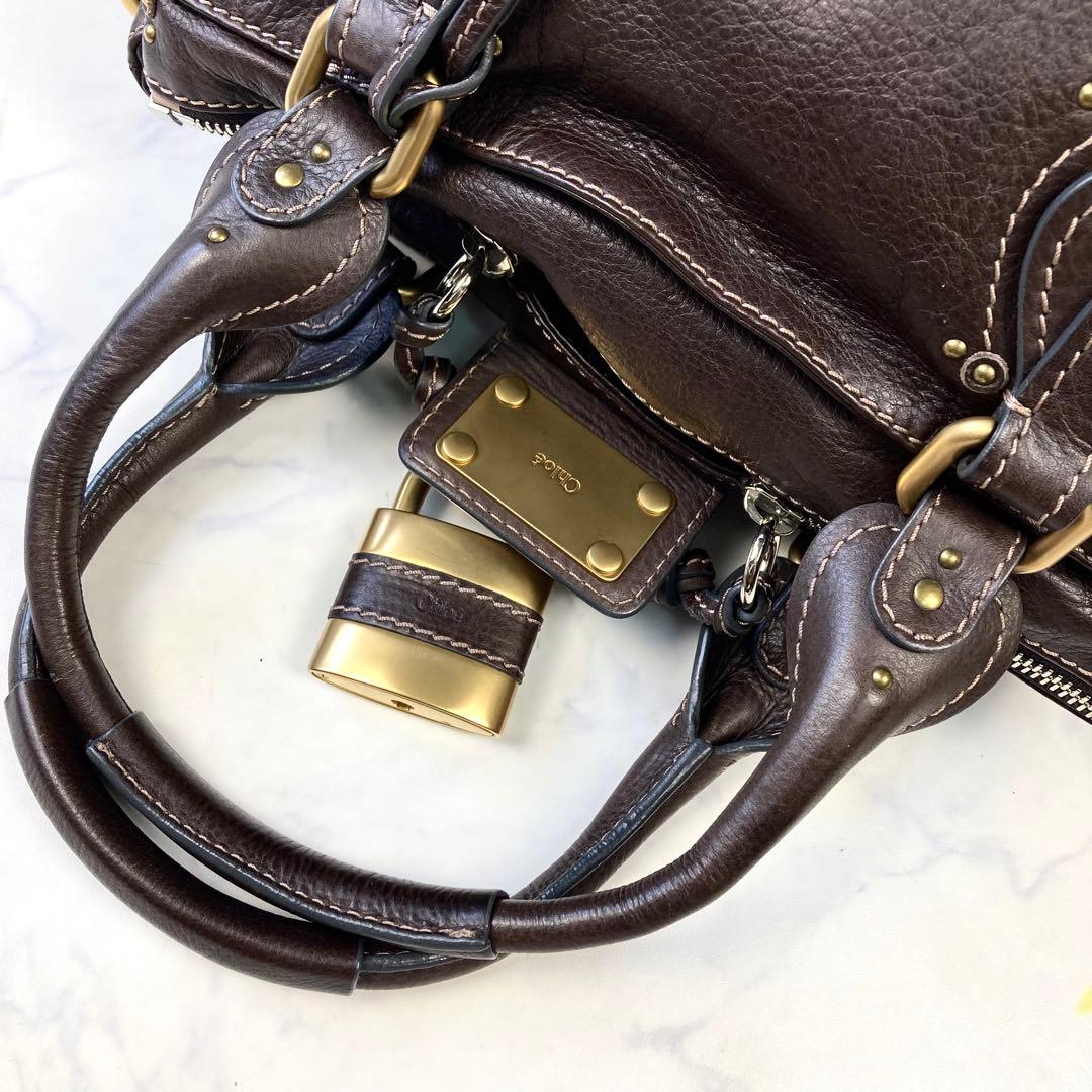 極美品 Chloe パディントン ハンドバッグ 南京錠 ダークブラウン レザー