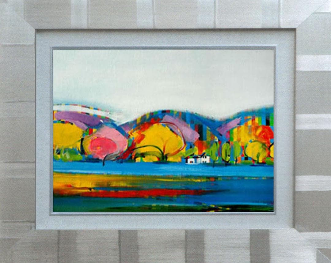 油絵 菅家令子 絵 絵画インテリア 額付(黒) uF6-081811 風景 紅葉