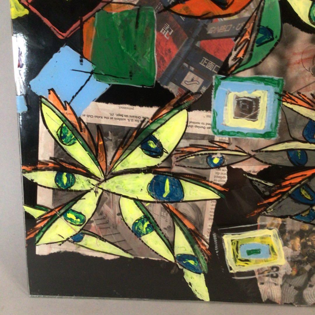 No3716 ガラス絵　荒木敬　「楽描 Ⅱ」紙箱付　コラージュ　抽象画　送料無料