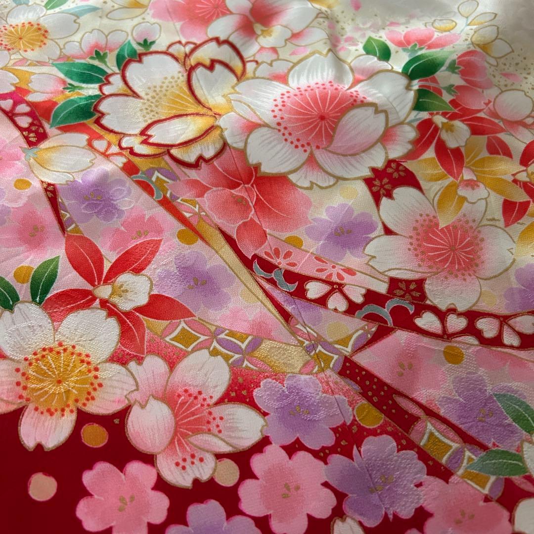 正絹　七五三 女の子7歳着物・帯セット　白　レトロ　アンティーク　日本製