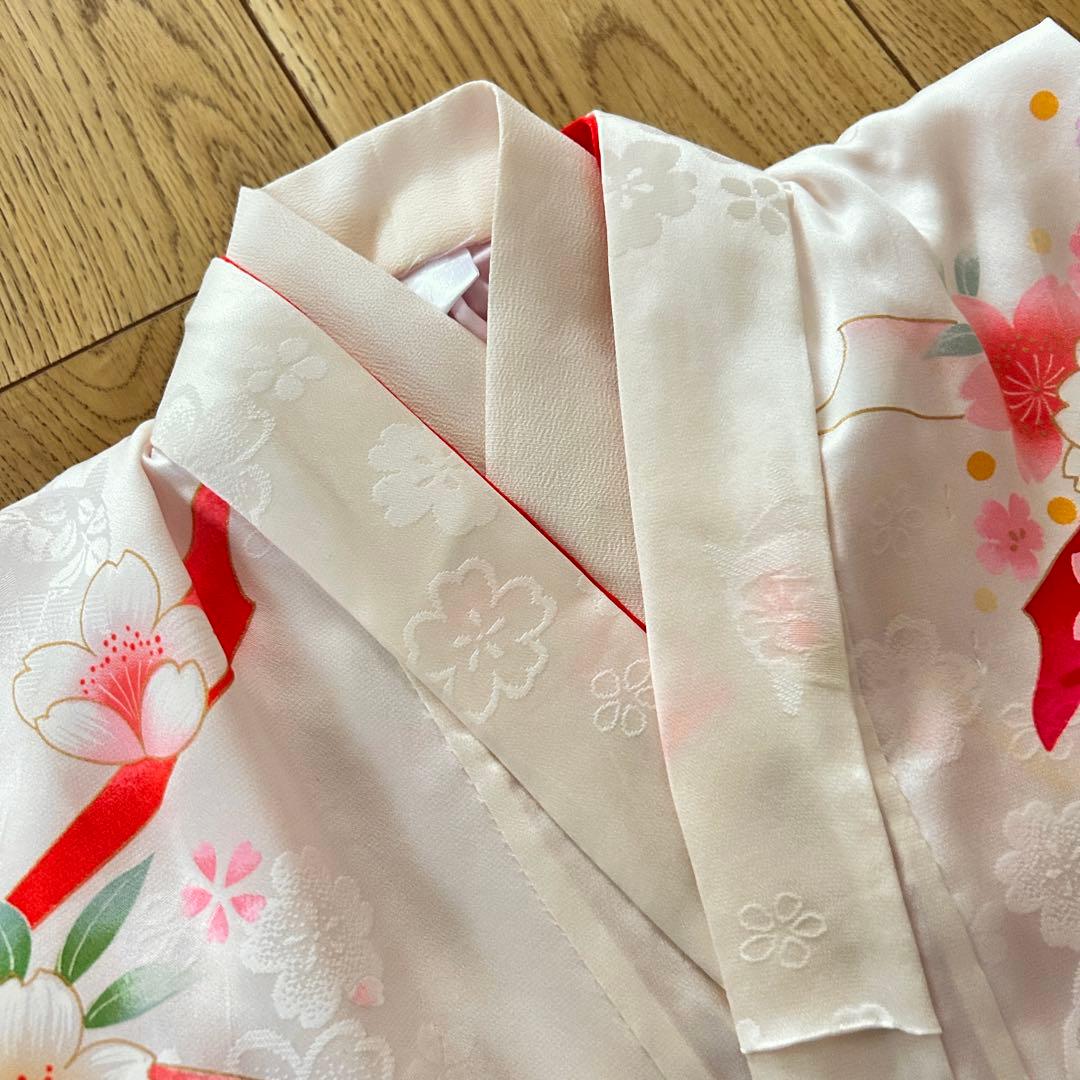 正絹　七五三 女の子7歳着物・帯セット　白　レトロ　アンティーク　日本製
