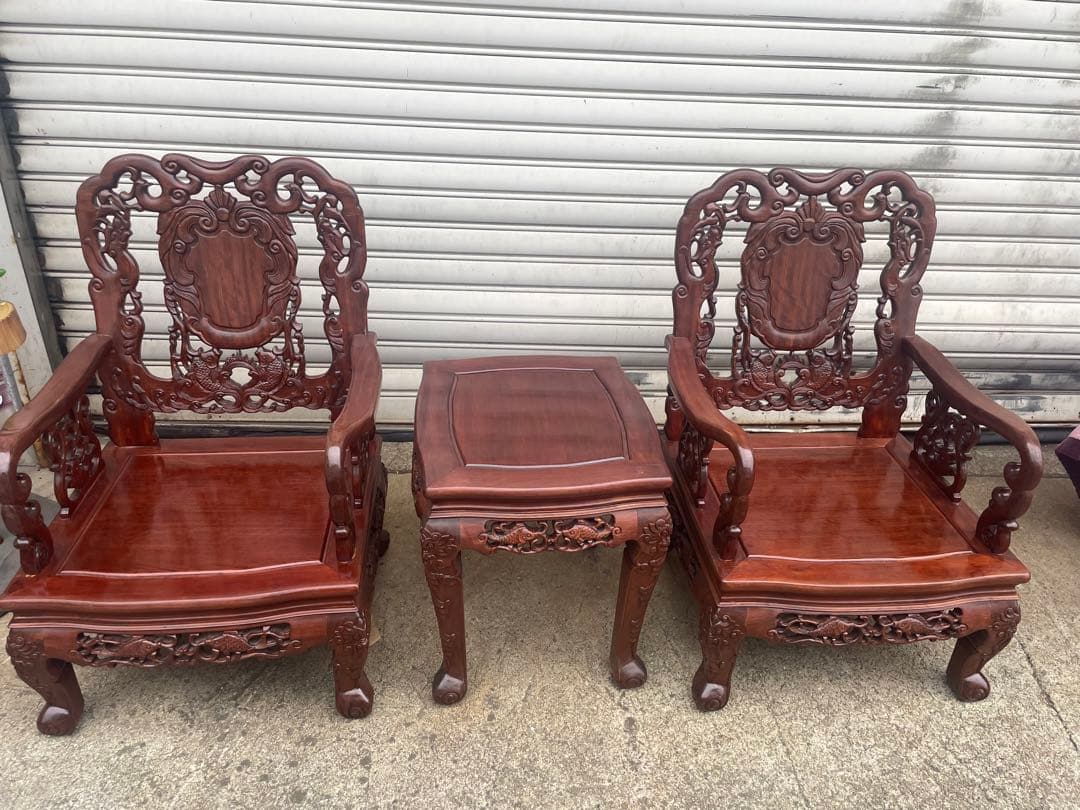 1】花梨椅子豪華絢爛！中国高級家具 総花梨 最高級応接セッ