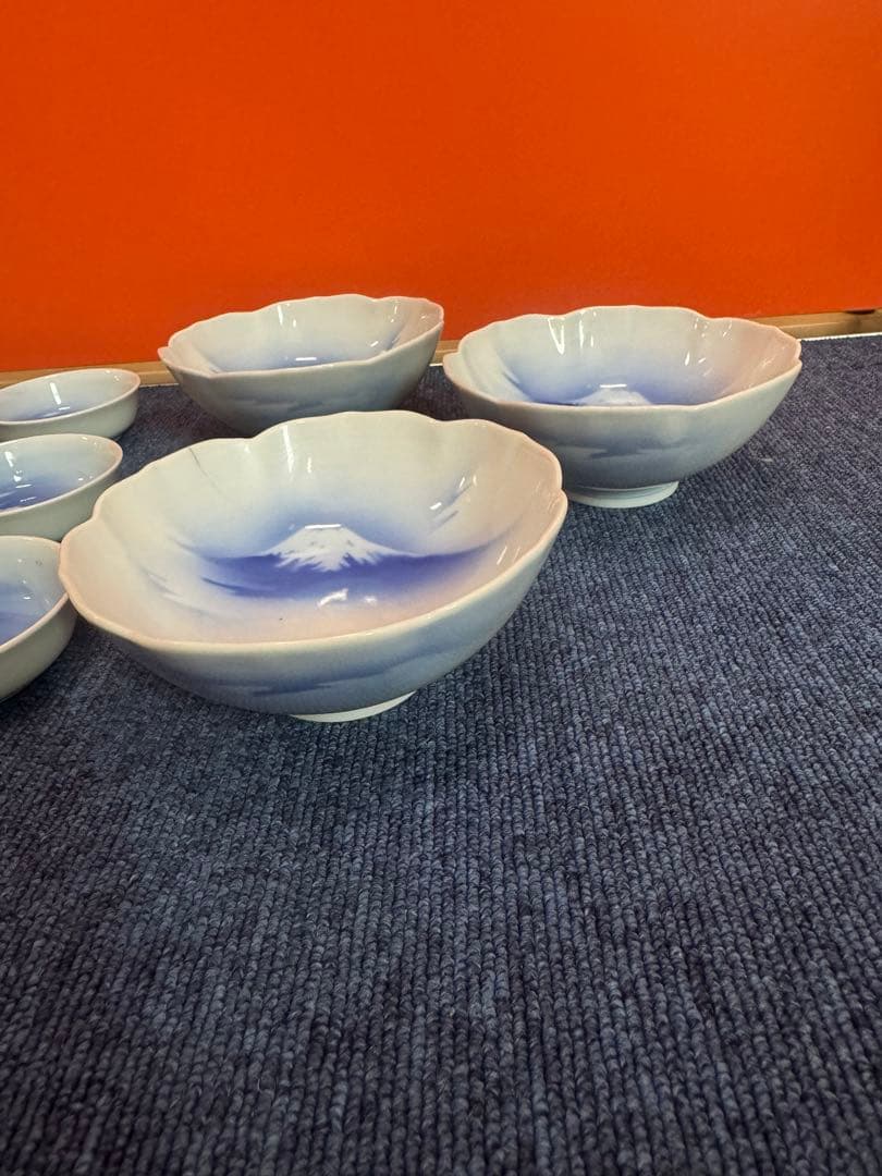 1701 深川製磁 富士山 花型皿3客 丸皿5客