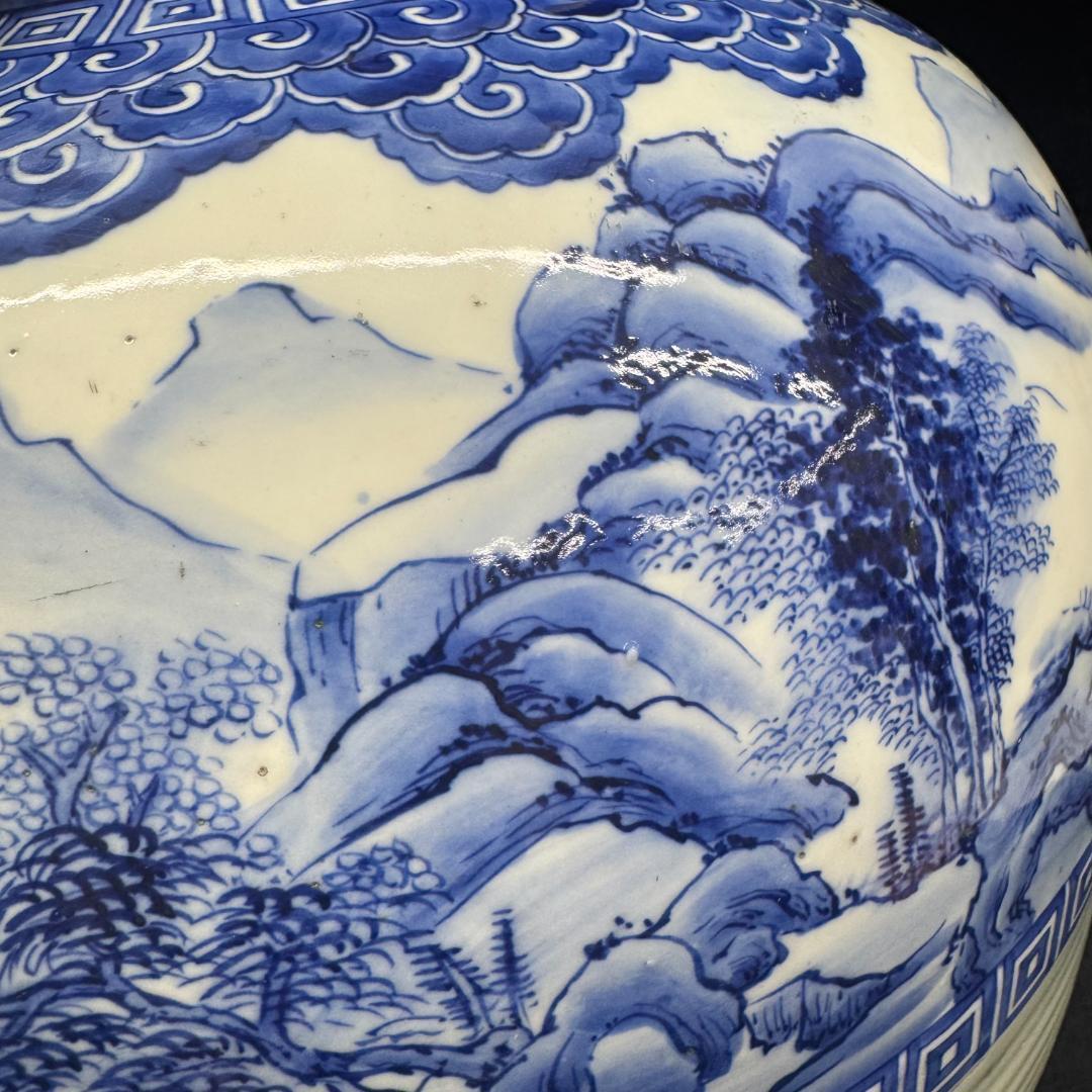 希少！肥前有田 金作製 花瓶 名工 大正時代 時代物染付 山水青花