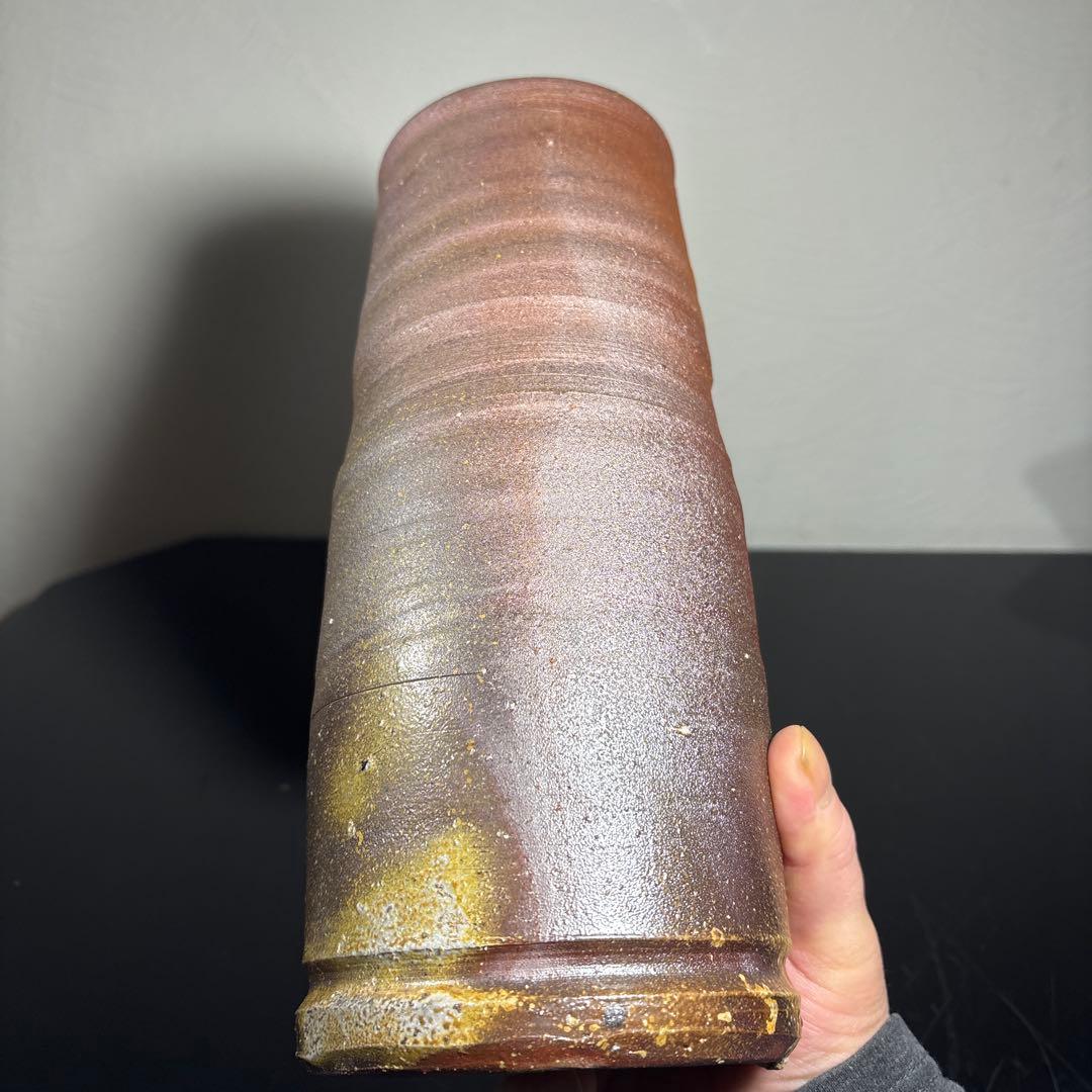 真作　人間国宝　藤原雄　備前花入　高さ約24センチ