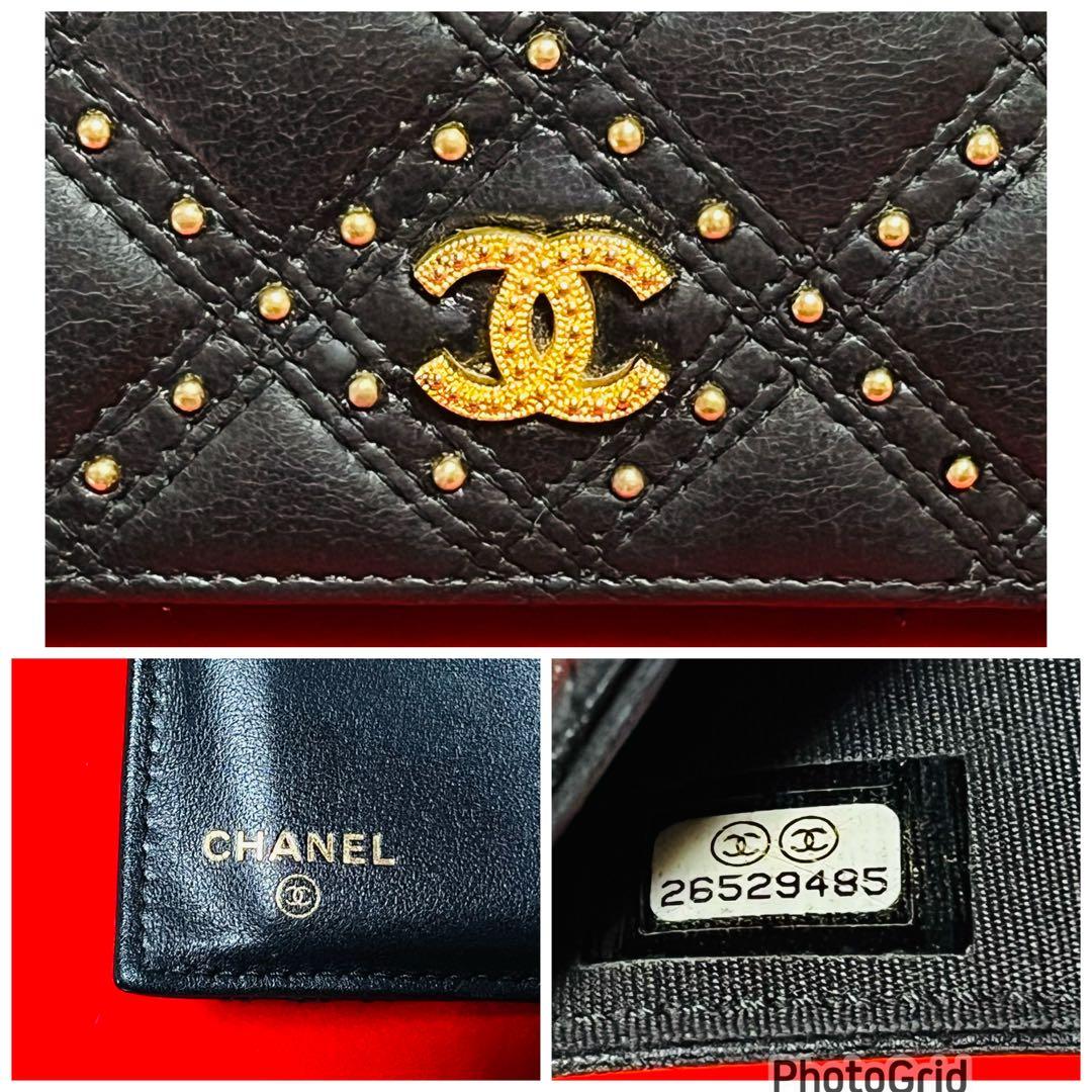 CHANEL シャネル 三つ折り財布 ココマーク スタッズ マトラッセ ブラック