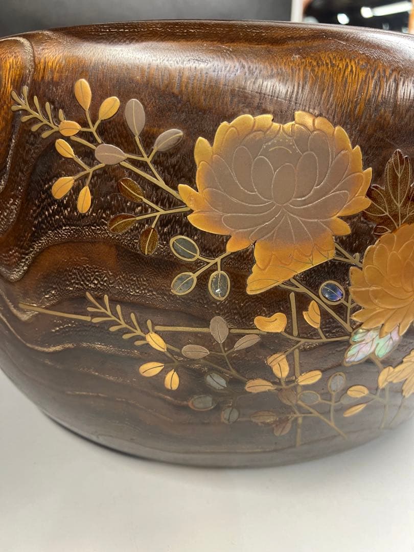 骨董 蒔絵 螺鈿 火鉢 桐 桐火鉢 古民具 茶道具 アンティーク 内側銅器