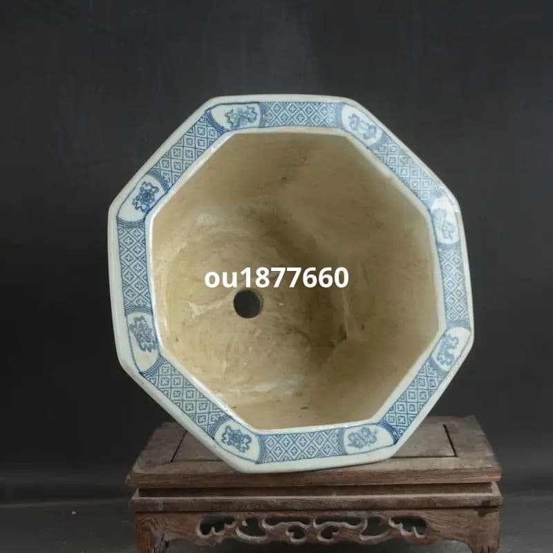 八方青花亭台楼高足鉢 盆栽鉢 植木鉢 多肉植物鉢 小品盆栽