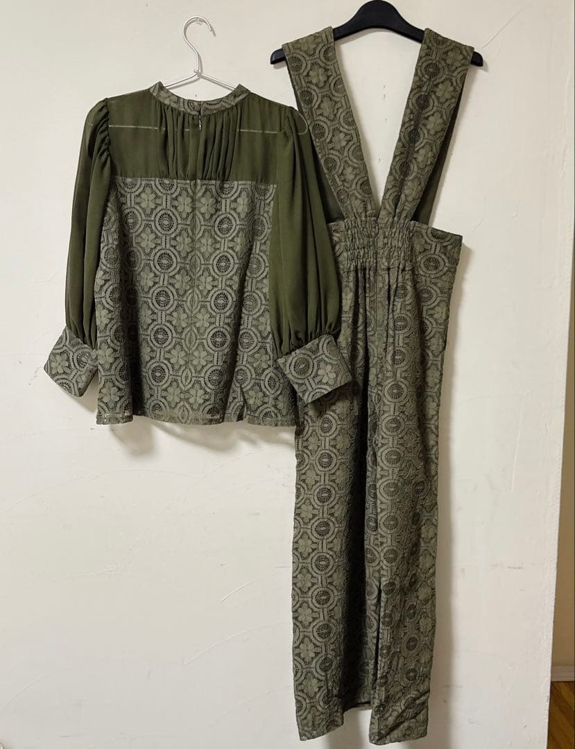 幾何学柄 レース セットアップ パンツ パーティードレス