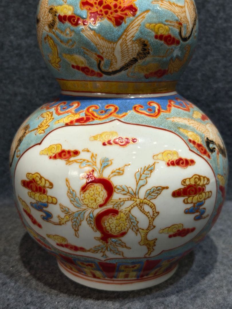 旧蔵 清朝乾隆時代 花瓶御用珐琅彩仙鶴文瓢形瓶【皇清