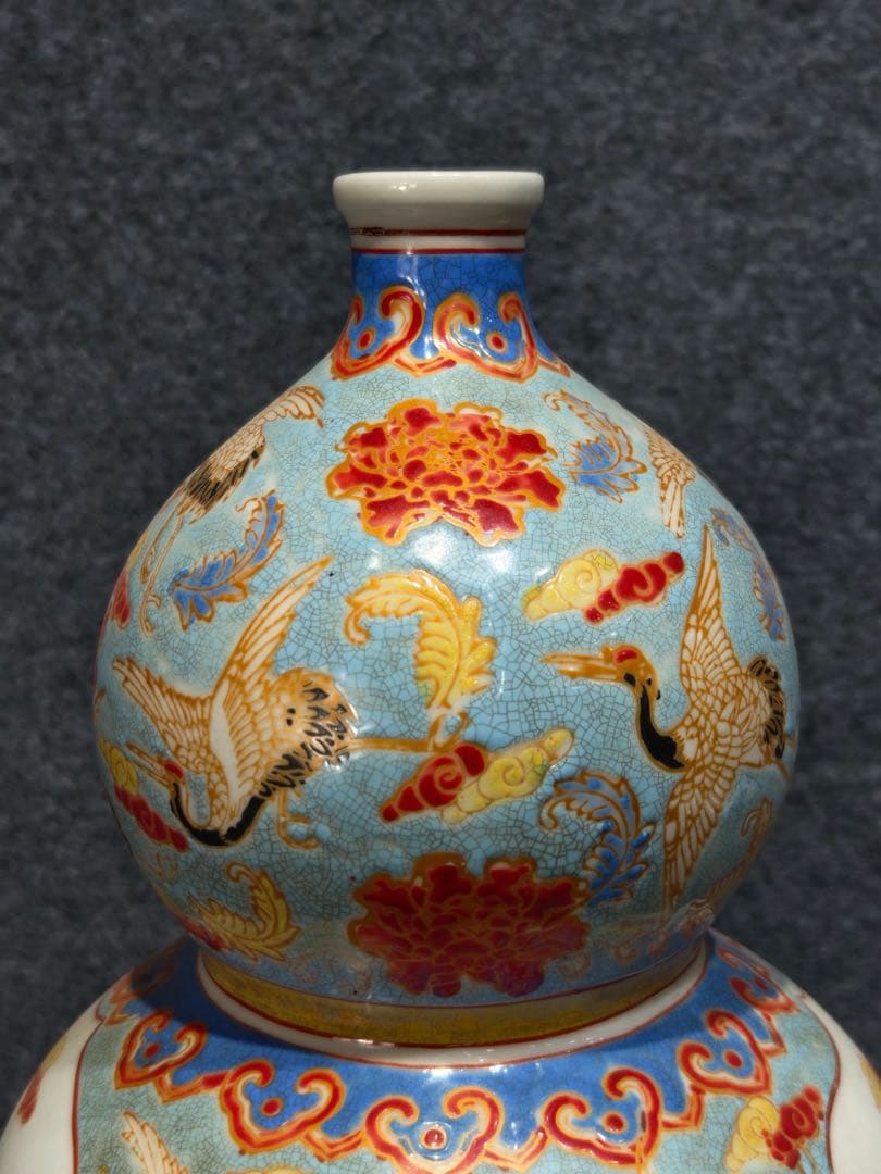 旧蔵 清朝乾隆時代 花瓶御用珐琅彩仙鶴文瓢形瓶【皇清