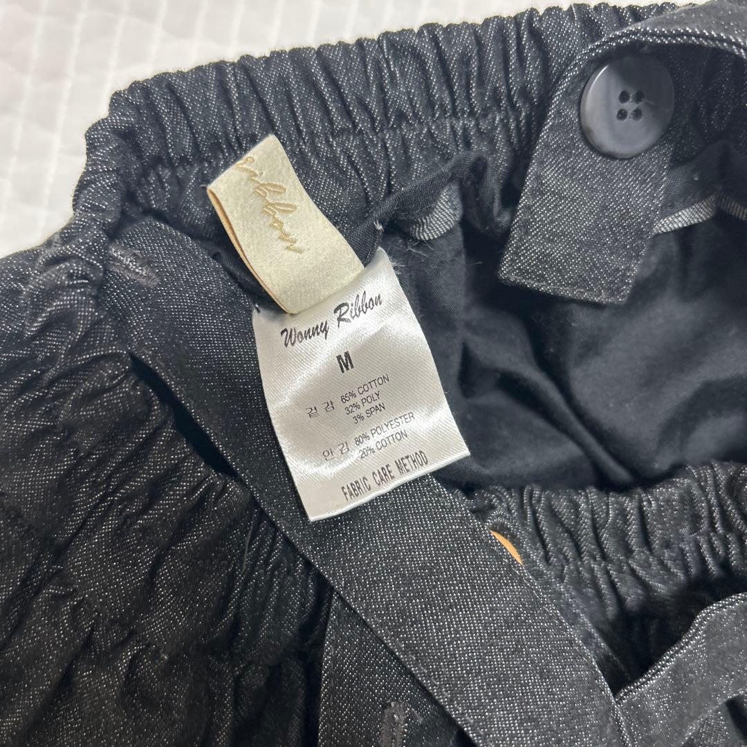 スカート wonny ribbon black denim skirt M