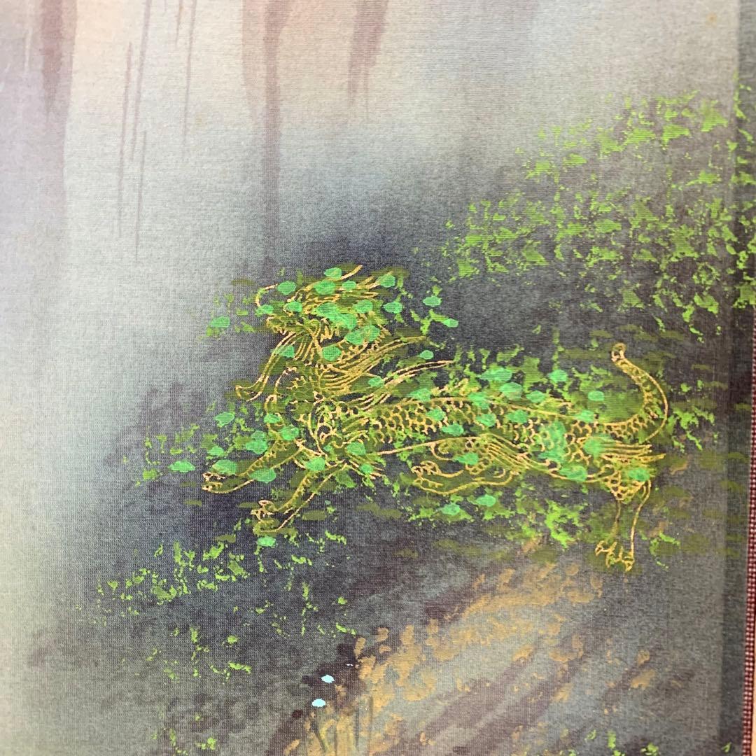 【掛軸】森義兼「四神相応山水図」共箱 太巻 二重箱仕立て